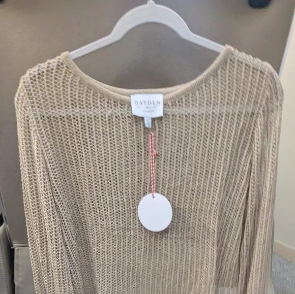 Hayden LA Crochet Crop Top L NWT • Coastal Boho Lightweight Sweater • Red Stripe - Picture 2 of 6